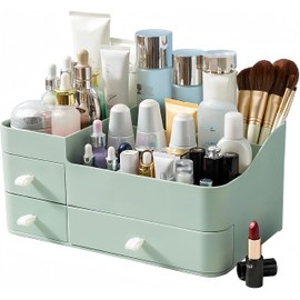 Makeup Organizer for Vanity, Large Countertop Organizer with Drawers, Cosmetics Storage for Skin Care, Brushes, Eyeshadow, Lotions, Lipstick,Nail Polish.Great for Dresser, Bathroom, Bedroom-Green
