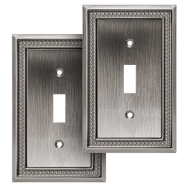 Henne Bery Sunken Pearls Decorative Wall Plate Switch Plate Outlet Cover (Single Toggle, 2 Pack, Heirloom Silver)