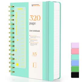 Smarpau 320 Pages Notebook A5, Thick Spiral Journal with 100gsm No Bleed Paper, PVC Hardback Notepad for Women Men Work School Office, 14.5 x 21cm - Lake Blue