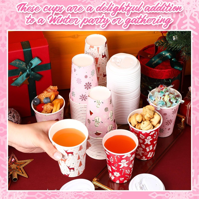 120 Pack Christmas Disposable Cups with Lid 12oz Hot Drink,
