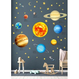 DECOWALL DS9-2007 Solar System Kids Wall Stickers Decals Peel and Stick Removable for Nursery Bedroom Living Room art murals decorations decor bathroom baby star sun planet space earth