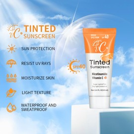 Tinted Sunscreen For Face, Face Sunscreen SPF 40, Vitamin C Facial Sunscreen, UV Protection for All Skin Type, SPF Face Moisturiser with Vitamin C, Long Lasting Broad Spectrum Protection