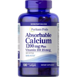 Puritan's Pride Absorbable Calcium 1200 mg Plus Vitamin D3 25mcg 1000 IU With Bo