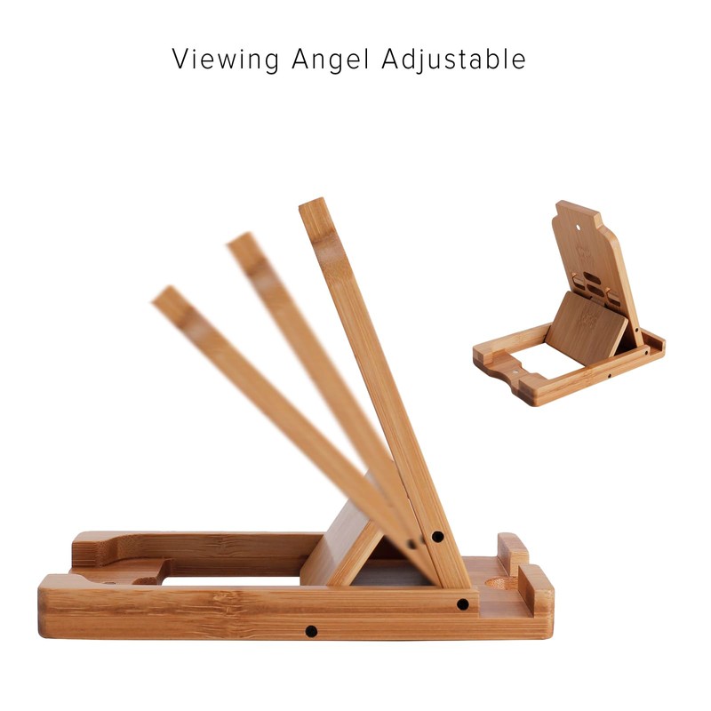 Etokon.Org Bamboo Phone Stand and Tablet Stand, Foldable Universal Adjustable