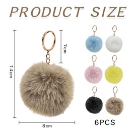 YSJCHEBS 6 Pieces Rex Rabbit Fur Keychains, Bag Accessory Charms, Fluffy Keychains, Cute Keychains, Pom Pom Keychains, Large Keychains, yellow