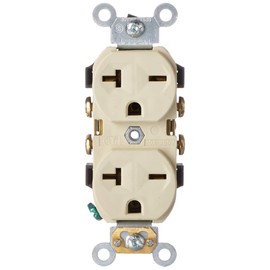 Leviton Straight Blade Single Receptacle, 250 Vac, 20 A, 2 Pole, 3 Wire, 5822-I, Ivory