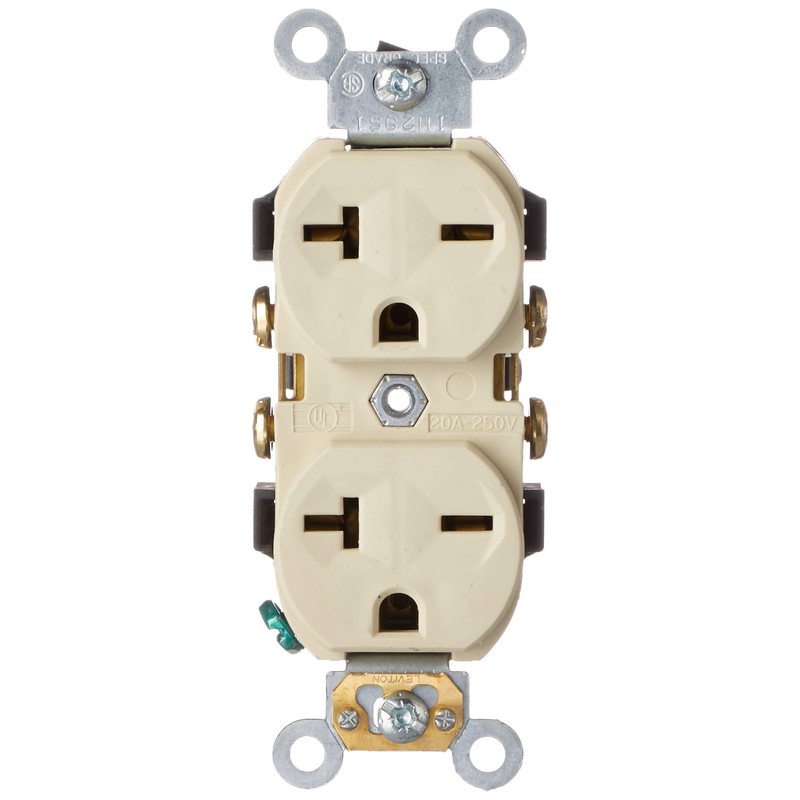 Leviton Straight Blade Single Receptacle, 250 Vac, 20 A, 2