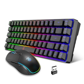 Snpurdiri 60% Wireless Gaming Keyboard and Mouse Combo,LED Backlit Rechargeable 2000mAh Battery,Small Membrane But Mechanical Feel Keyboard + Popular RGB Mice for Gaming,Business Office