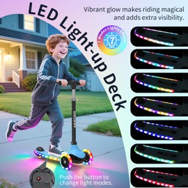 BELEEV A6 Kids Scooter with LED Light-Up Wheels & Deck, 3 Wheel Kick Scooter for Toddlers Girls Boys Ages 3-8, 4 Adjustable Handlebar, Lean to Steer, Non-Slip Deck, Lightweigh Scooter for Kids (Blue)