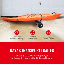 Happybuy Heavy Duty Kayak Cart, 320 lbs Load Capacity, Detachable Canoe Trolley with 10" Solid Tires, Adjustable Brackets & Nonslip Support Foot for Kayaks, Canoes, Paddleboards, and Jon Boats