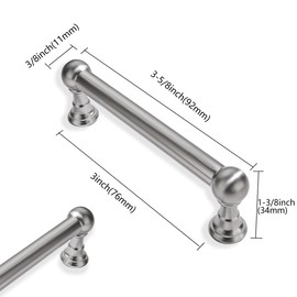 ZAUYX 2 Pack 3 Inch Hole Center Brushed Satin Nickel Cabinet pulls Solid Heavy Duty Drawer Handles Dresser Handles Cabinet Handles Bathroom Cabinet Handles