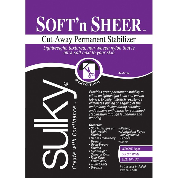 Sulky Of America 235-01 Cut Away Soft N Sheer Stabilizer, 20" by 1 yd, White