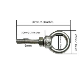 CHHGGNN 304 Stainless Steel Eye Bolt, 5 PCS M6 Heavy Duty Lifting Ring 1.2" Threaded Eyebolt Shoulder Eye Bolts with Nuts and Flat Washers(Thread Length 30mm)