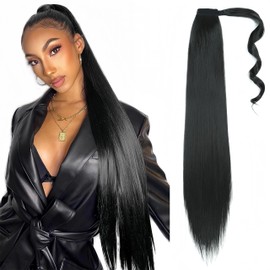 Straight Ponytail Extension Long Drawstring Pony Tail Hair Clip in Ponytail Extension 26 Inch Natural Pony Tail Hair Extensions Hairpieces for Women Girls-Black