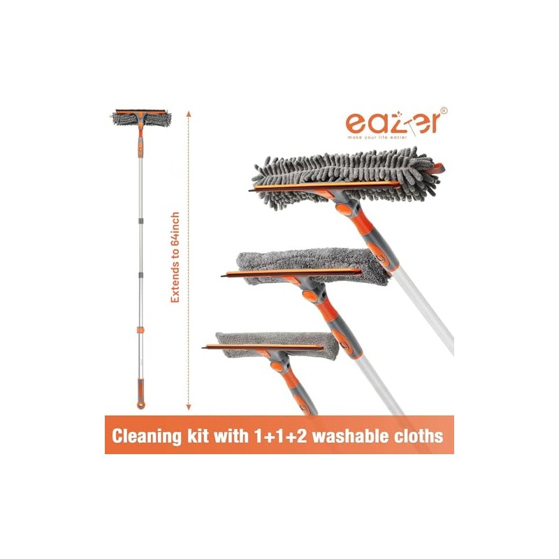 Eazer 2-in-1 Window Cleaner Tool, 64'' Window Squeegee for Home,