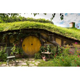 SADFA 7x5ft Hobbit Cave Backdrop New Zealand Fairytale Town Rustic Wooden House Green Cabin Photo Booth Backdrop for Photoshoot Party Banner Decoration Props