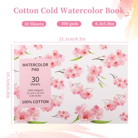 30 Sheets Watercolor Paper Pad,A5 Cold Press Watercolor Paper,140 lb/300 GSM Tearable Water Color Pad,Perfect for Painting, Calligraphy and Mixed Media (14.7x21cm)