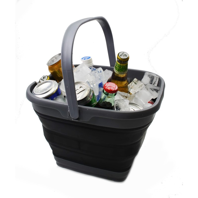 SAMMART 10L (2.6 gallon) Collapsible Rectangular Handy Basket/Bucket (Grey/Black, 1)