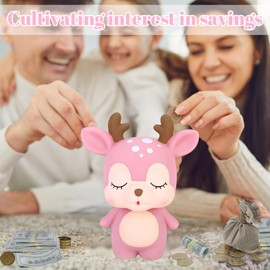 Deer Piggy Bank, Deer Piggy Bank Coins, Pink Deer Piggy Bank, for Bedroom, Living Room, Table, Bookshelf Decoration (Pink)