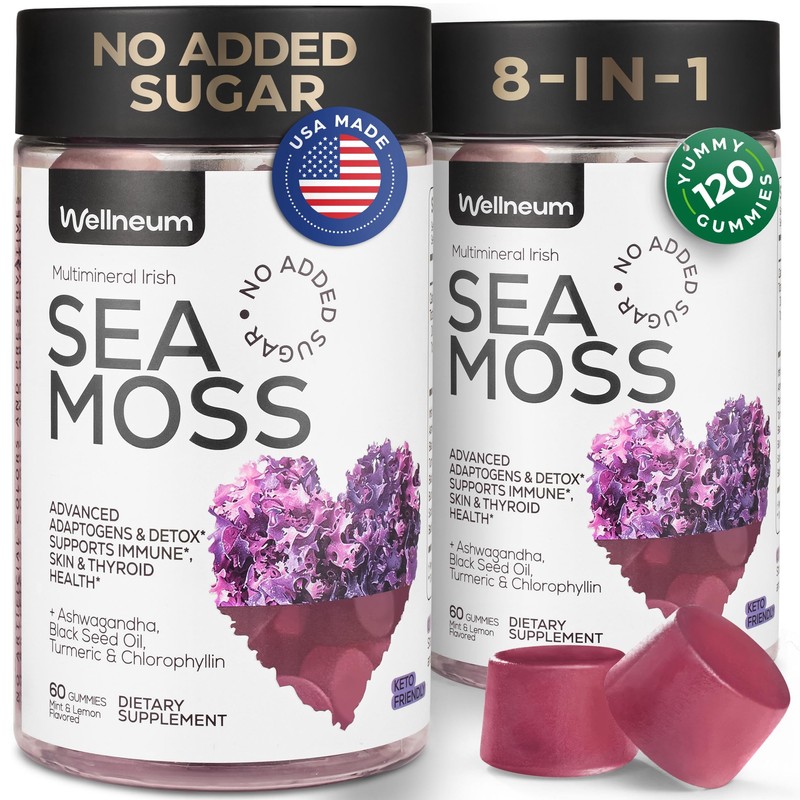 Multimineral Sea Moss Gummies 3000 Mg with Probiotic, Bladderwrack, Black