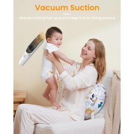 FERRISA Vacuum Baby Hair Clippers,Silent Hair Clippers for Kids,Cordless Baby Hair Trimmer,Waterproof Baby Hair Cutting Kit for Fine/Curly Hair,Infant Toddler Hair Clippers Auto Suck Snipped Hair