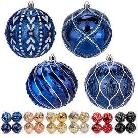 Christmas Balls Ornaments 3.94" Blue Christmas Ornaments Balls Shatterproof Plastic Christmas Balls for Xmas Tree Decorations Big Hanging Ornaments for Holiday Wedding Party Indoor Outdoor Decor 4Pcs