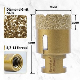 Diamond Core Drill Bits 1-1/2 Inch (38mm) Tile Hole Saws Vacuum Brazed Diamond Hole Saw for Tiles Porcelain Ceramic Glass Marble Brick Granite Quartz, Dry or Wet Use, 5/8-11 Thread