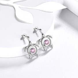 Aurora Tears Turtle Necklace, 925 Sterling Silver, Animal Pendant, Birthstone Jewellery, Gifts with Zirconia for Women DP0172, Earrings, October Tourmaline