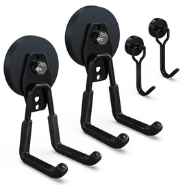 3-H Pack of 2 Magnetic Hooks Very Strong Magnetic Hooks 66 mm Magnetic Base Garage Hooks Double Hooks for Devices Garden Garage Shed Black