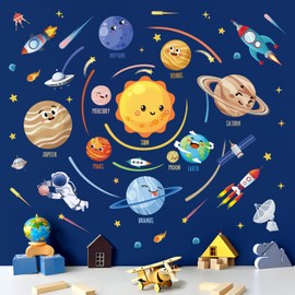 wondever Solar System Planet Wall Stickers Outer Space Astronaut Peel and Stick Wall Art Decals for Baby Nursery Kids Bedroom