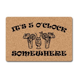 Funny Doormat for Front Door - 23.6x15.7 Inch Non-Slip Welcome Mat with 'It's 5 O'Clock Somewhere' Design - Durable Indoor/Outdoor Entryway Rubber Mat