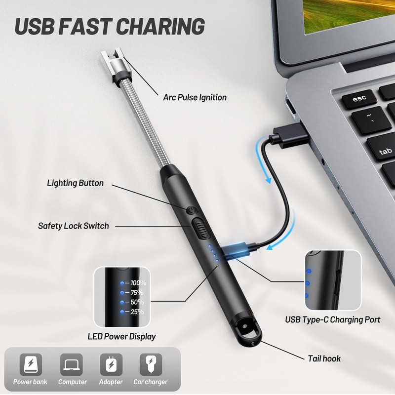 VEHHE Electric Lighter with 360° Flexible Neck, Flameless Windproof Long