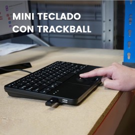Perixx PERIBOARD-526 ES, Mini teclado USB con Cable y trackball - Teclas de tijera tipo X - 28 x 18 x 2,8 cm - 2 concentradores USB integrados - Español
