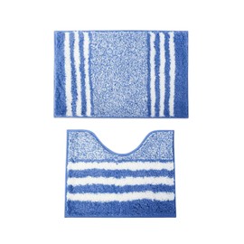 KAMA BRIDAL Microfiber Bathroom Rugs Set 2 Pieces Striped Bath Mats for Bathroom Floor Non-Slip Bath Rugs Fast Water Absorbent Shower Mat Ultra Soft Anti-Slip Backing Machine Washable