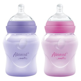 Advanced by Evenflo, Biberón Anticólicos Cuello Ancho, Niña, Color Rosa y Lila, Flujo Lento, 5oz/150ml, 2 piezas, MEX.