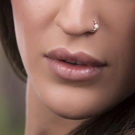 Tiny Faux Clip On Nose Ring - 20 Gauge clip on Nose Piercing hoop– 925 Silver Fake nose rings with White Opal - Handcrafted Jewelry for Girls