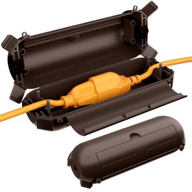 Restmo 2 Pack Compact Outdoor Extension Cord Cover, IP44 Waterproof Connection Box, Ideal to Protect Outdoor Plugs, Electrical Connections, Holiday Decoration Lights, Size Small, Brown