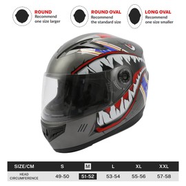 TCT-MOTORPARTS DOT Youth Kids Motorcycle Motocross ATV Helmets Offroad Street Dirt Bike Full Face Helmet Shark Mouth Pattern (Gray,Medium)