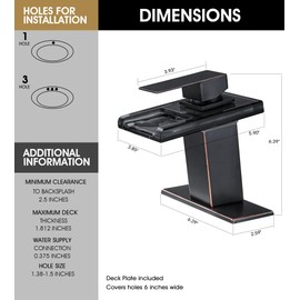 LED Bathroom Sink Faucet, Waterfall Single Handle Vanity Faucets for Sinks 1 Hole with Metal Pop Up Drain and 2 Water Supply Lines, Open Glass Spout by Bath Famoli (ORB)