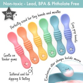PrimaStella 3-in-1 Little Dippers - Silicone First Stage Baby Spoon Set – Baby Led Weaning - Self Feeding Utensils for Infants & Toddlers