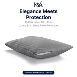 K&A® Satin Stripe Pillow Protectors Pack of 2 Zippered Grey Pillowcases - Hypoallergenic - Dust Mite Protection - 100% Brushed Microfiber Hotel Quality Pillow Covers