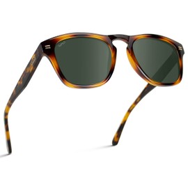 WearMe Pro Polarized Retro Large Rectangular Mens Sunglasses (Tortoise Brown/Smoke Green Lens)