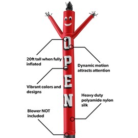 LookOurWay Air Dancers Inflatable Tube Man Attachment - 20 Feet Tall Wacky Waving Inflatable Dancing Tube Guy for Business Promotion (Blower Not Included) - Open Red