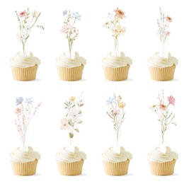 48PCS Wildflower Birthday Party Decorations, Baby in Bloom Cupcake Decorations, Floral Cupcake Toppers for Baby Shower Decor Women Girls.