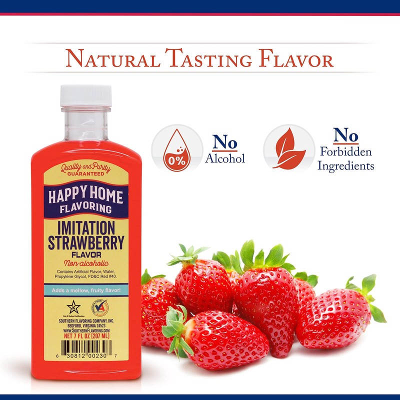 Happy Home Imitation Strawberry Flavoring, Non-Alcoholic, Certified Kosher, 7 oz.
