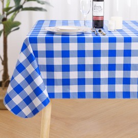 misaya Rectangle Waterproof Vinyl Table Cloth, Buffalo Flannel Backed Tablecloth, Wipeable Plastic Table Cover for Seaside, Picnic, Outdoor (60" x 84", White and Blue)