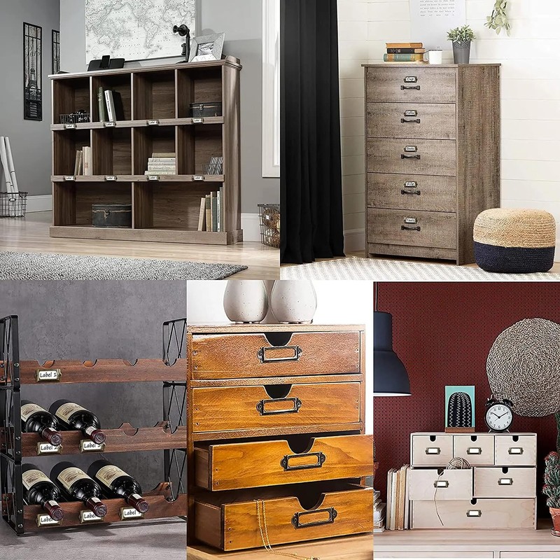 12Pcs Antique Brass Metal Label Pull Frame Handle File Name