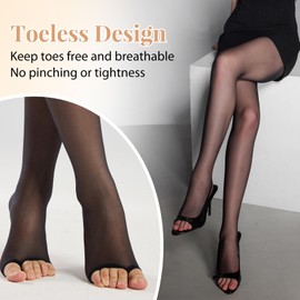 Aaronano 3 Pairs Toeless Pantyhose For Women 20D Sheer Tights Open Toe Stockings with Control Top（Black，L/XL