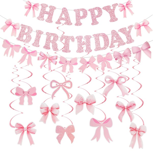 Pink Bow Birthday Decorations Pink Bow Birthday Banner Bow Party