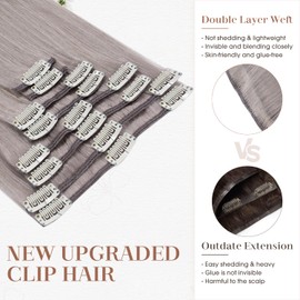 Clip in Hair Extensions Real Human Hair 22 Inch Human Hair Clip in Extensions GREY Hair Extensions Clip ins Double Weft 100% Real Human Hair Extensions 8 PCS 75g